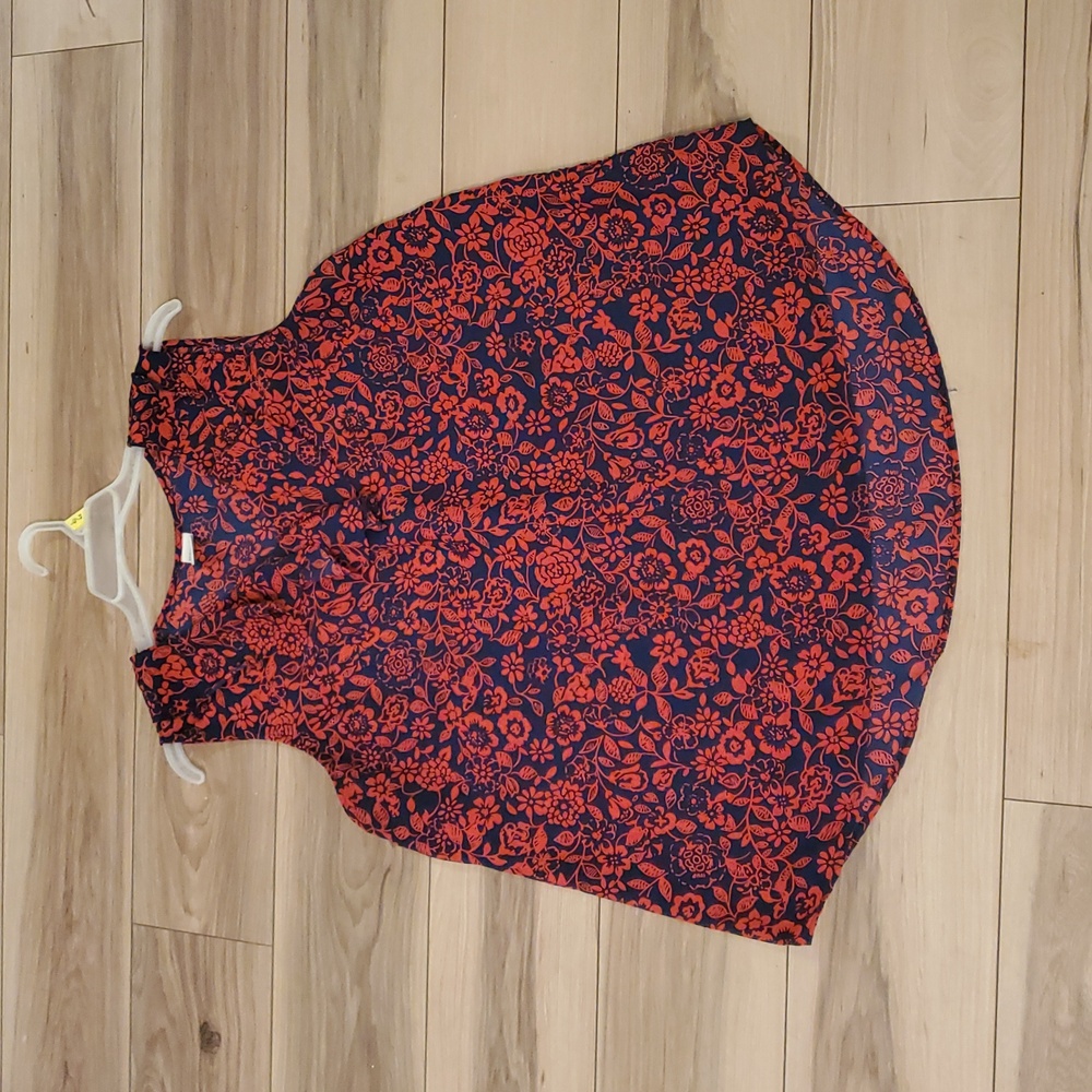 Floral Sleeveless Blouse - Red‎ and Blue
